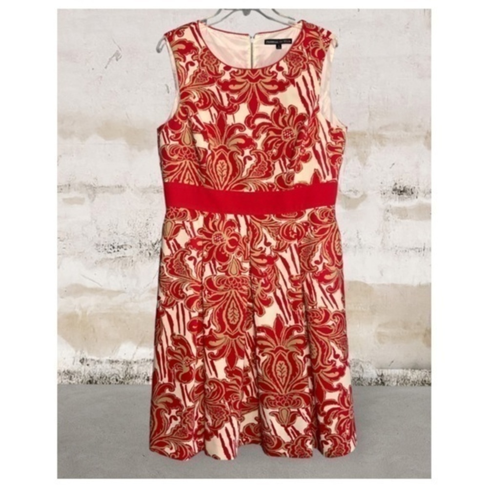 Preston & York Red & Gold Damask Sleeveless Fit & Flare Career Sunday Dress 12